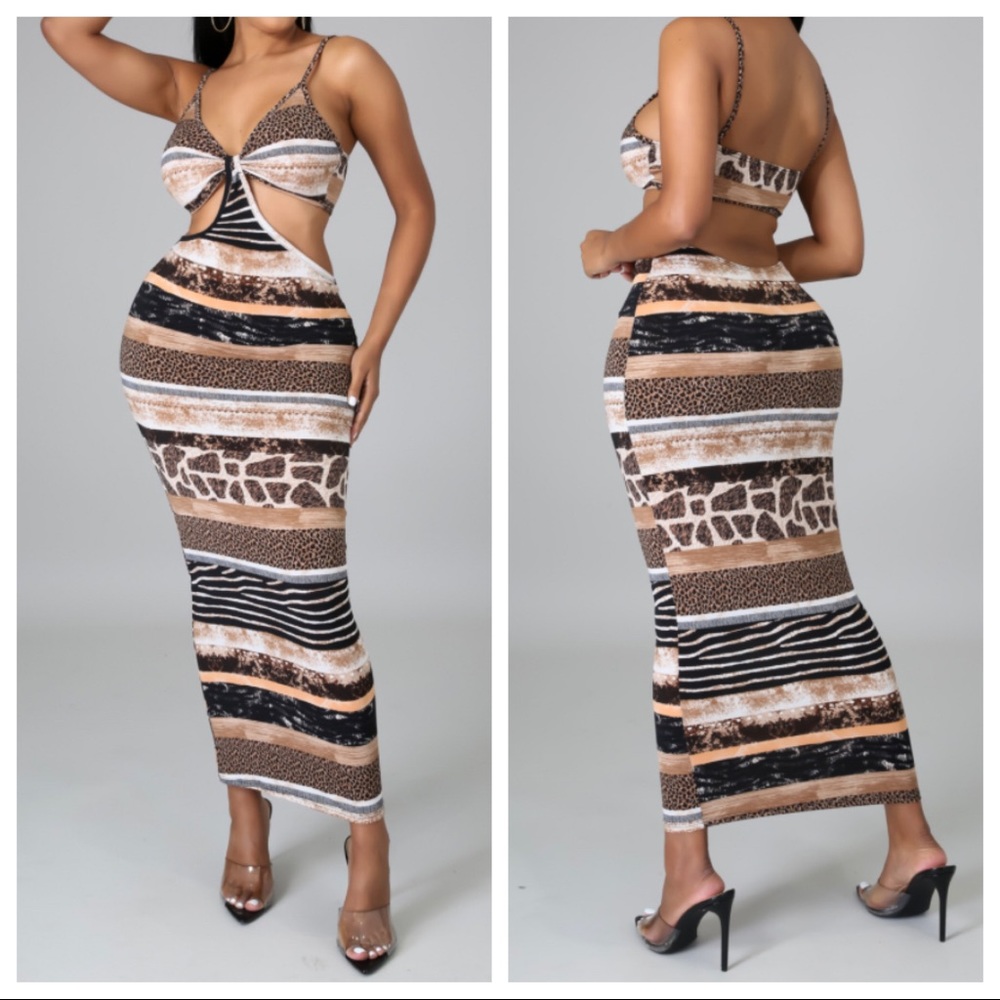 Animal Printed Striped Bodycon Dress